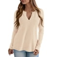 thumbnail image 2 of Remera PRETTYGARDEN de Manga Larga con Cuello en V y Tejido Waffle Beige Talle M, 2 of 6