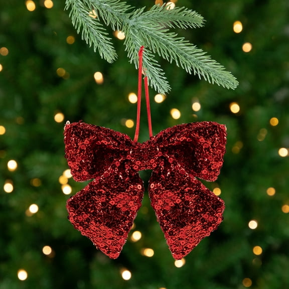 Northlight Shimmering Sequin Bow Christmas Hanging Ornament - 6" - Red