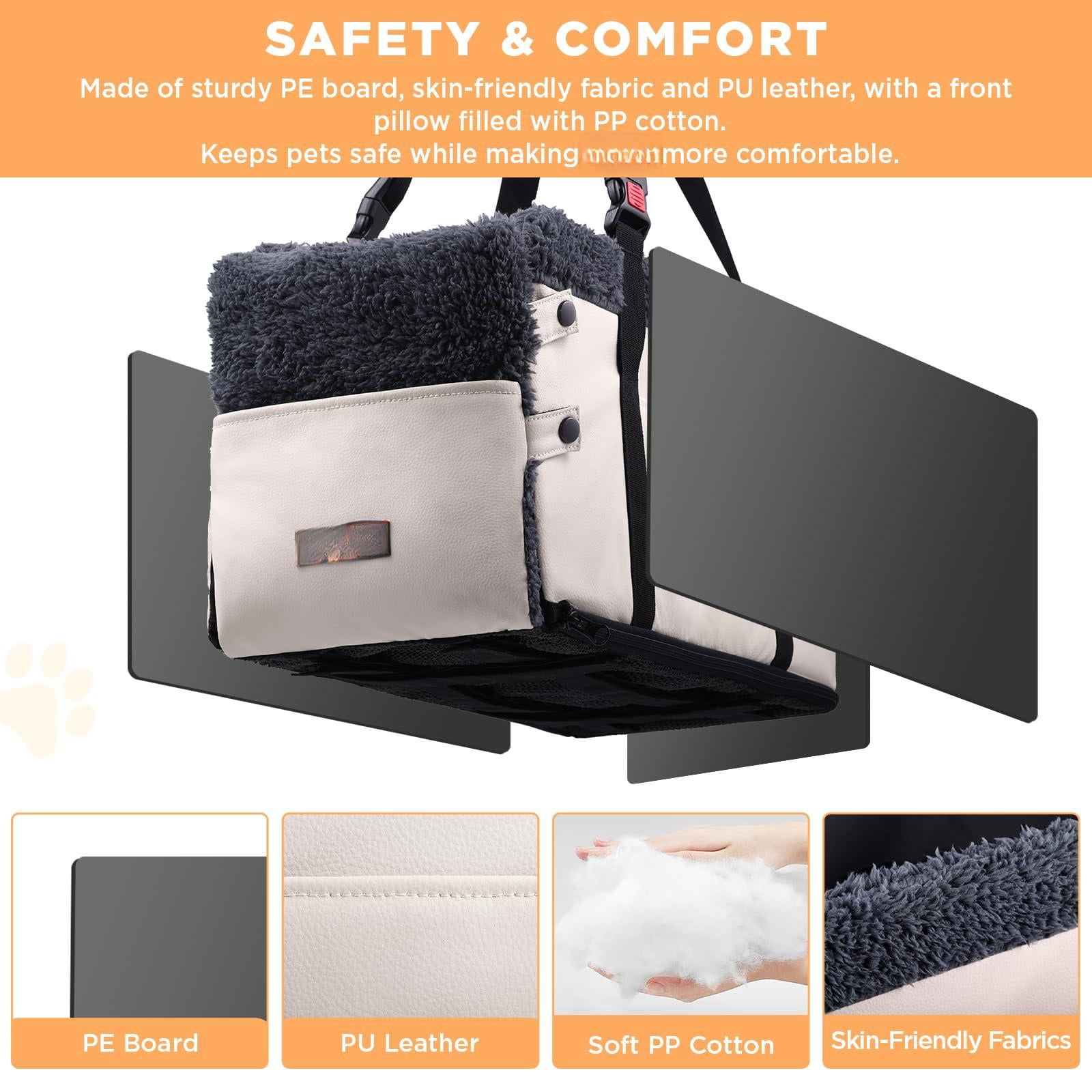 Center Console Dog Car Seat For Small Dogs Pu Leather Booster Washable Foldable Puppy With Safe Protection Hooks Adjustable Straps And Storage Pocket Pet Up To 15lbs