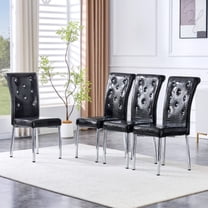 TesNus Dining Chairs Set of 4, Black Faux Leather High Back Upholstered Chairs with Crystal Tufting and Chrome Metal Legs for Dining Room