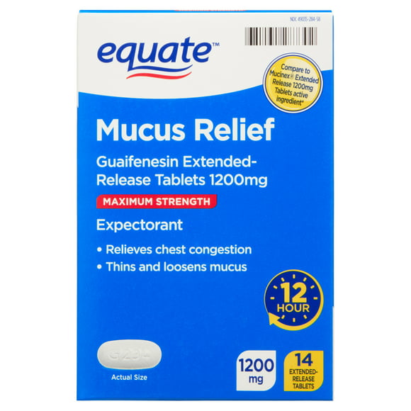 Equate Maximum Strength Mucus Relief Expectorant, 14 Tablets