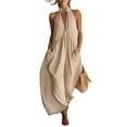 thumbnail image 6 of Zpzdpjkx Women's Summer Halter Neck Cotton Linen Maxi Dress Backless Tie-Back Sleeveless A-Line Vacation Long Dress with Pockets, 6 of 6