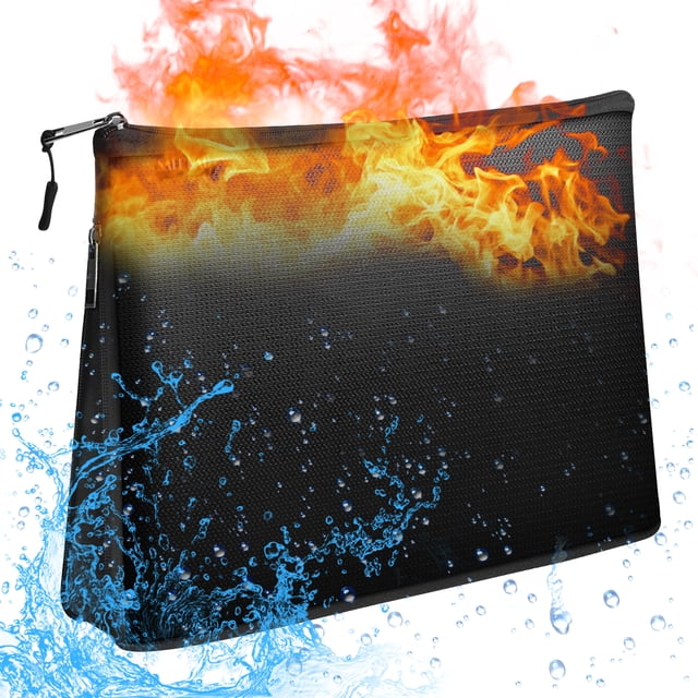 Yeacher Fireproof Money Bag Fire and Water Resistant Expandable Document Bag File Folder Storage Pouch Holder with Zipper Larger Capacity Space for A4 File Documents Cash Jewelry Passport and Valua