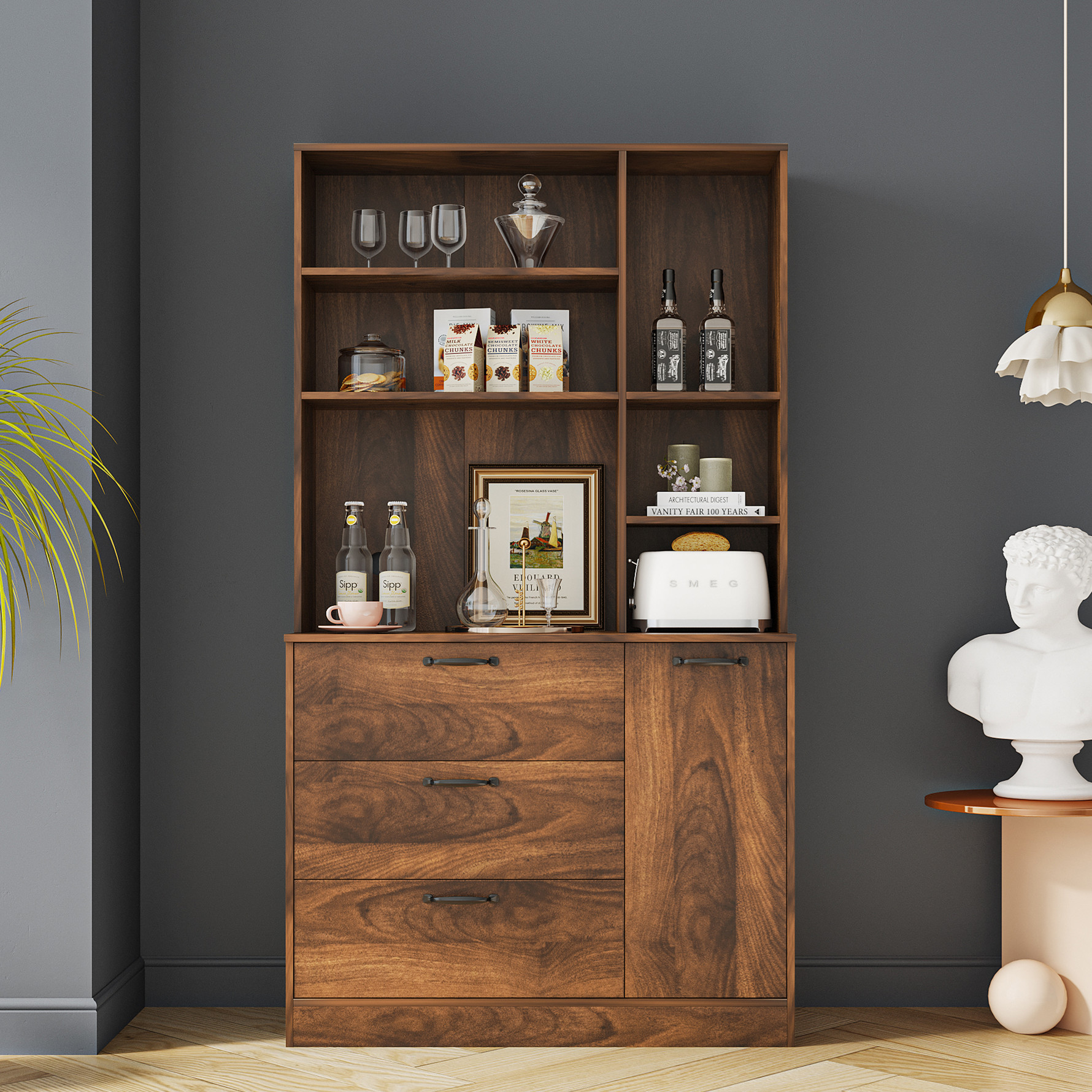 Aukfa 70.9" Kitchen Pantry Storage Cabinet, Freestanding Tall Cabinet Organizer - Walnut