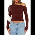 thumbnail image 1 of Blusa Informal de Larga con Cuello y Hombros Descubiertos para Mujer, Ajustada, para Salir, Estilo Y2K Vino Tinto XS, 1 of 7