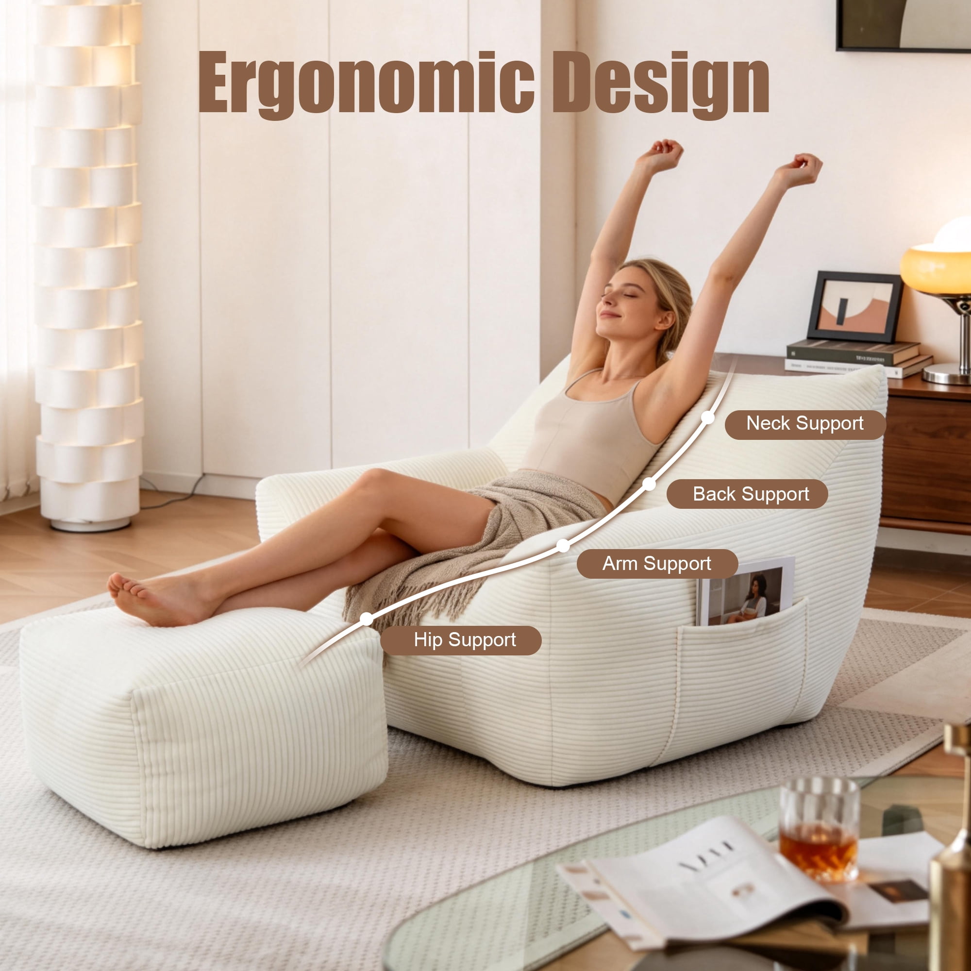 Bean Bag Chair for Adults, Oversized Comfy Beanbag Living Room Lazy Sofa for Bedroom & Dorm