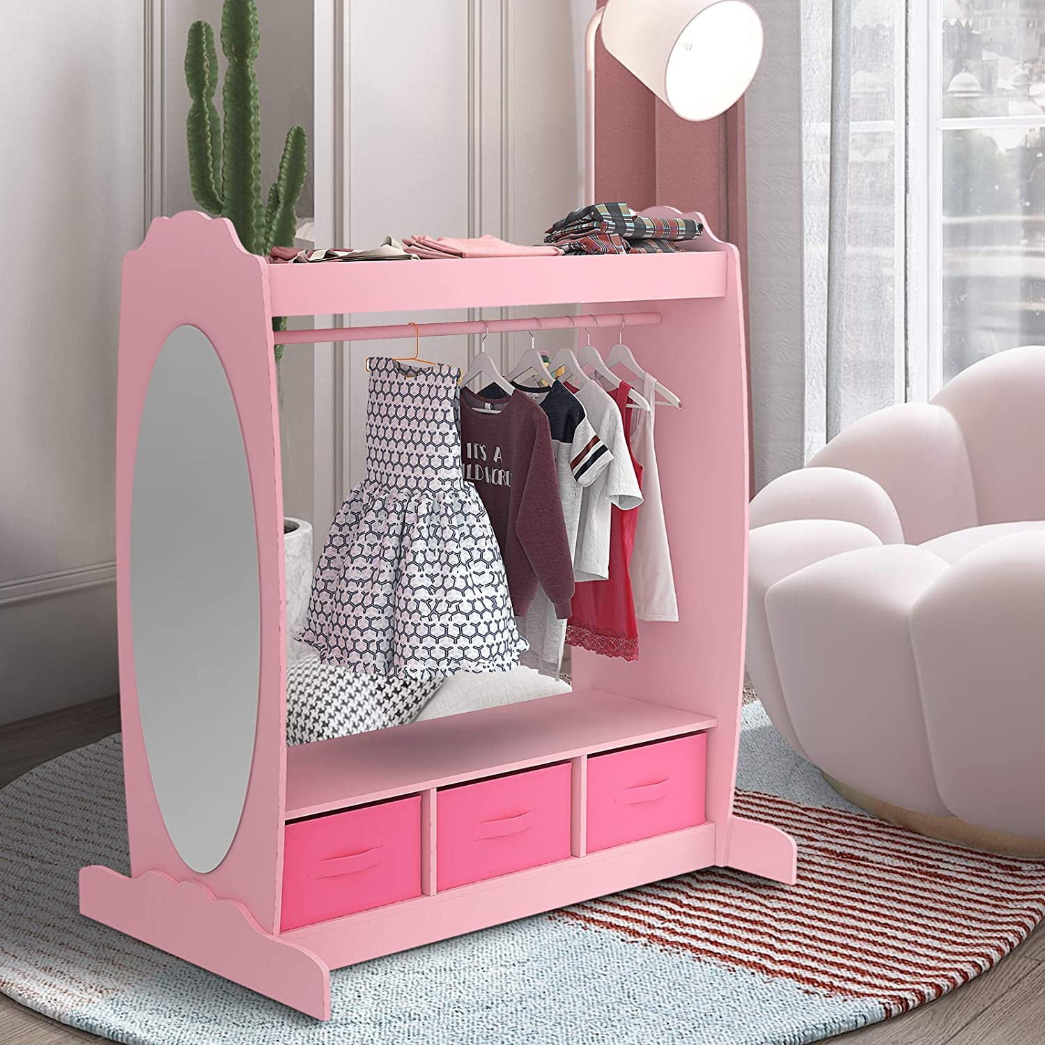 Mecor Dress Up Storage with Mirror, Clothes hook, Shelf and Rod Kids