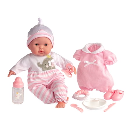 JC Toys Nonis Boutique 15 Realistic Pink Soft Body Baby Doll with Open/Close Eyes |10 Piece Gift Set with extra outfit & Accessories | Ages 2+