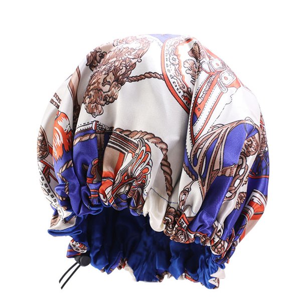 Qarigey Sleep Bonnet Extra Large Sleeping Hat Doble capa con cordón Turbante para el cabello Patrones bohemios Suministros para la cabeza Sombreros azul zafiro Qarigey AP009761-02