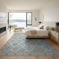 thumbnail image 3 of ODIKA 9'x12' Teal Blue Diamond Grid Floral Medallion Washable Area Rug Traditional Ornate Border Frame with Geometric Low Pile, Flatwoven, for Great Room, Indoor Concept, Large Living, 3 of 7