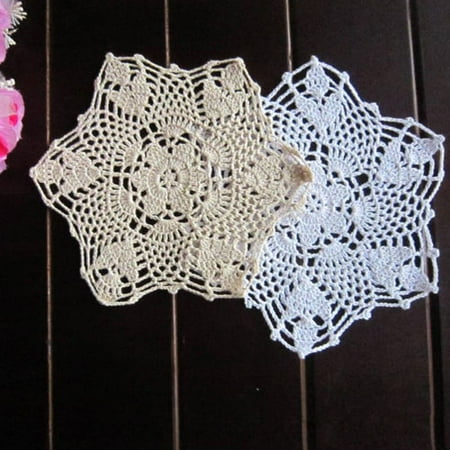 Meigar 2Pcs 8.7'' Flower Cotton Yarn Hand Crochet Lace Doilies Placemat Coasters
