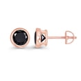 thumbnail image 2 of Decadence Rose Gold Plated 925 Sterling Silver 6mm Round Bezel Set Natural Black Onyx Birthstone Screwback Stud Earrings, 2 of 7