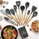 thumbnail image 1 of Utensilios Silicona Madera Set Cocina Juego Cucharas +regalo negro, 1 of 7