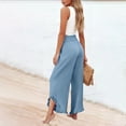 thumbnail image 5 of Nestiefly Linen Pants Women Summer Wide Leg Smocked Waist Ruffle Hem Pants Boho Flowy Beach Vacation Pant with Pockets Light Blue 3XL, 5 of 7
