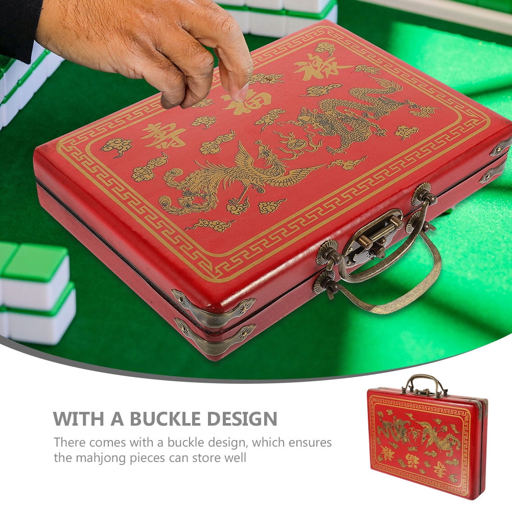PBPBOX Portable Red Mahjong Case Wooden Storage Box with PU Material and Seal