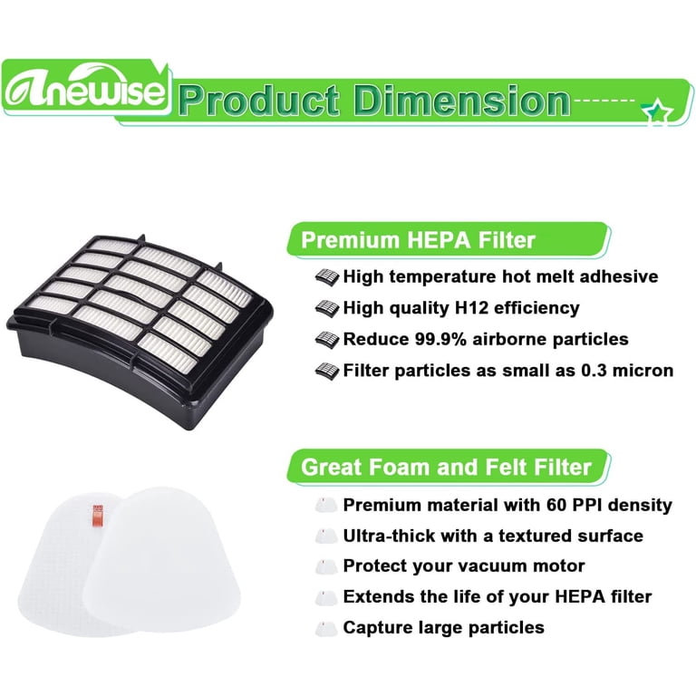 Produktbild von 2 HEPA + 4 Schaumstoff- Und Filzfilter Für Shark Navigator Lift Away NV350–NV391 – Kompatibel Zu XFF350/XHF350, Waschbar, Wiederverwendbar, Effiziente Staubfilterung Bis 0,3 µm