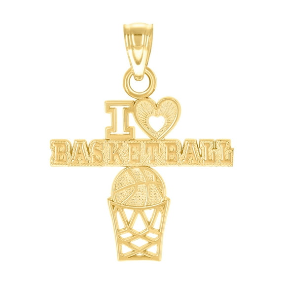 10k Yellow Gold Mens Heart I Love Basketball Sports Charm Pendant 22.5x17.1mm Wide Necklace for Men