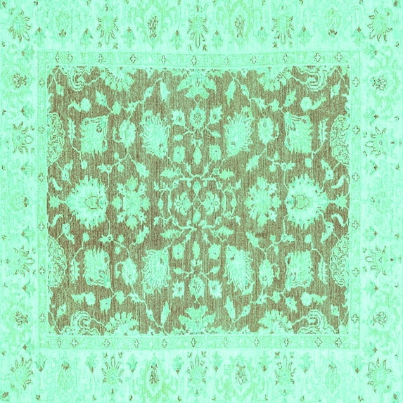 Ahgly Company Indoor Square Oriental Turquoise Blue Traditional Area Rugs, 5' Square