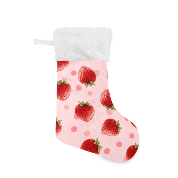 Christmas Stocking with Hanging Loop for Family Holiday Ornament Strawberry and Pink Polka