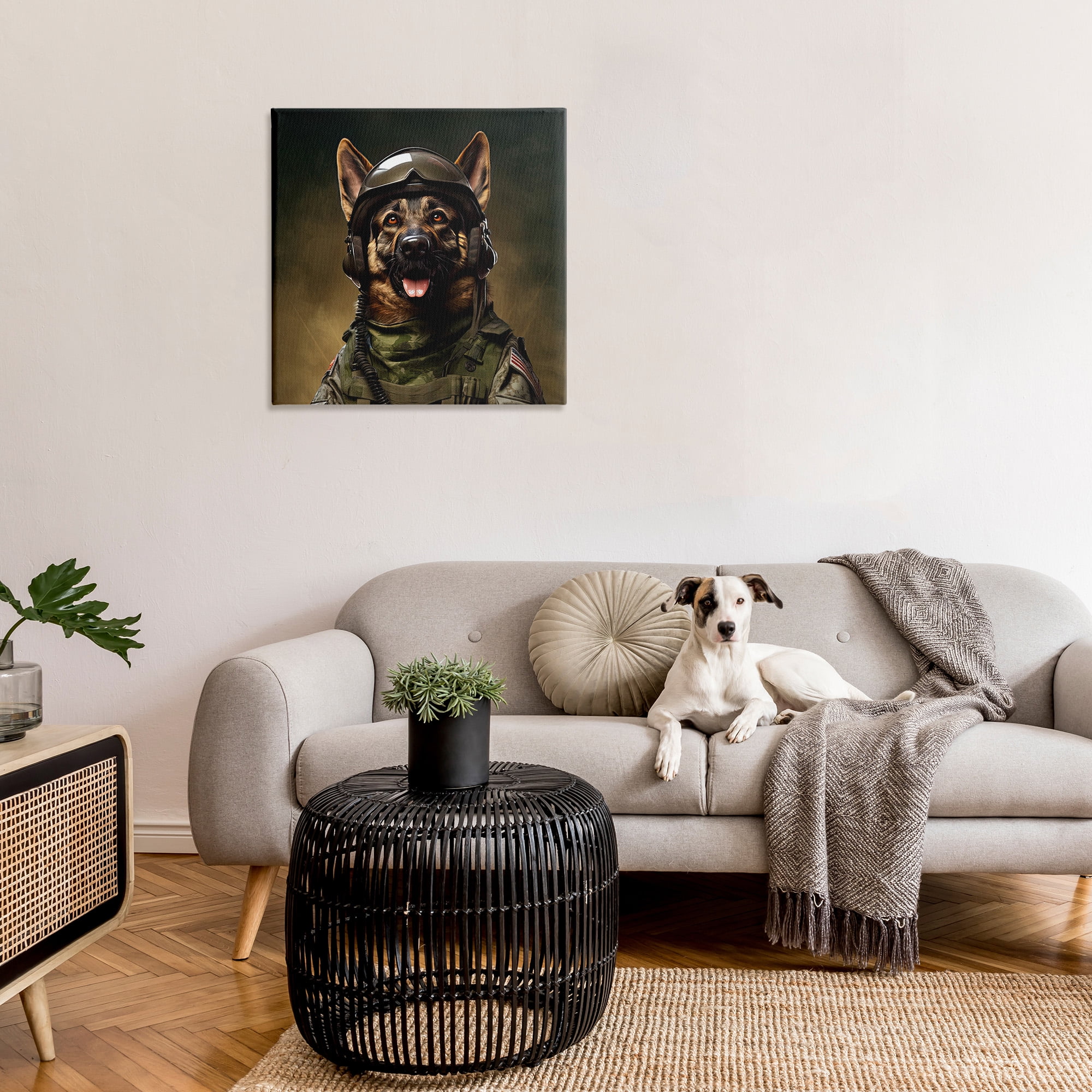Stupell Industries German Shepherd in Uniform Animals & Insects Painting Gallery Wrapped Canvas Art Print Wall Art, 30 x 30