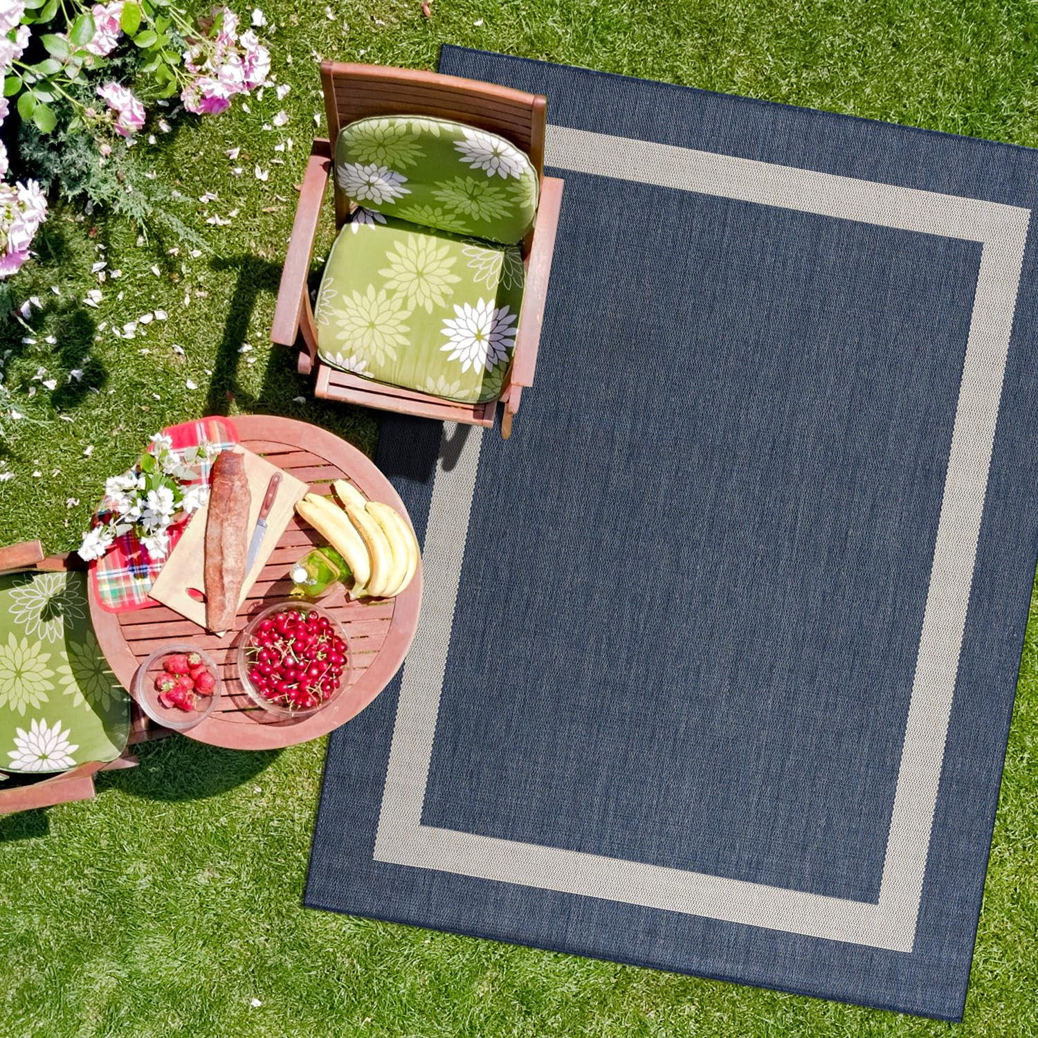 Outdoor Rug 5x7  Modern Outside Rugs For Patios Porches Waterproof Durable Washable Non-shedding Easy-to-clean Indoor Area Carpet (5 X 7 Bordered - Blue/white)