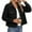 Black, variant on Blmnix Dressy Womans Jackets Black Corduroy Solid Sherpa Cropped Long Sleeve Bomber Jackets for Girl Comfy