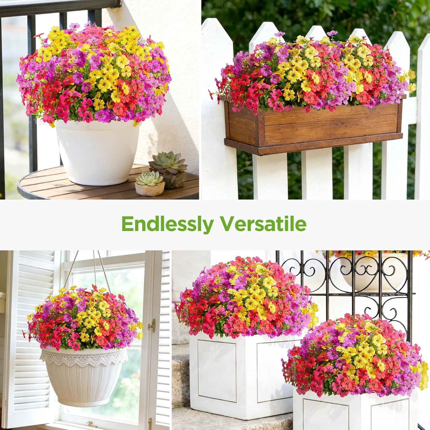InnoGear Artificial Flowers for Outdoors, 12 Bundles UV Resistant Fake Silk Flowers for Outside Faux Spring Summer Decor Flower for Outdoor Indoor Garden Home Decoration Porch Patio (Mixed 4 Colors)