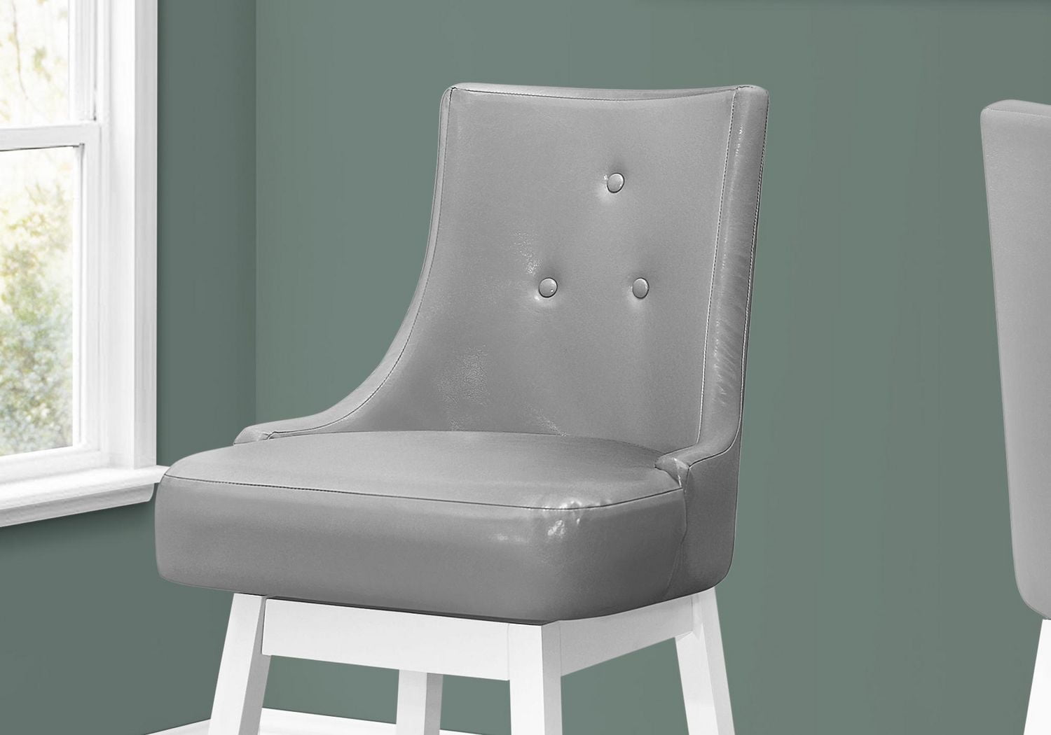 Monarch Specialties Bar Stool, Set Of 2, Swivel, Bar Height, Wood, Pu Leather Look, Grey, White, Transitional