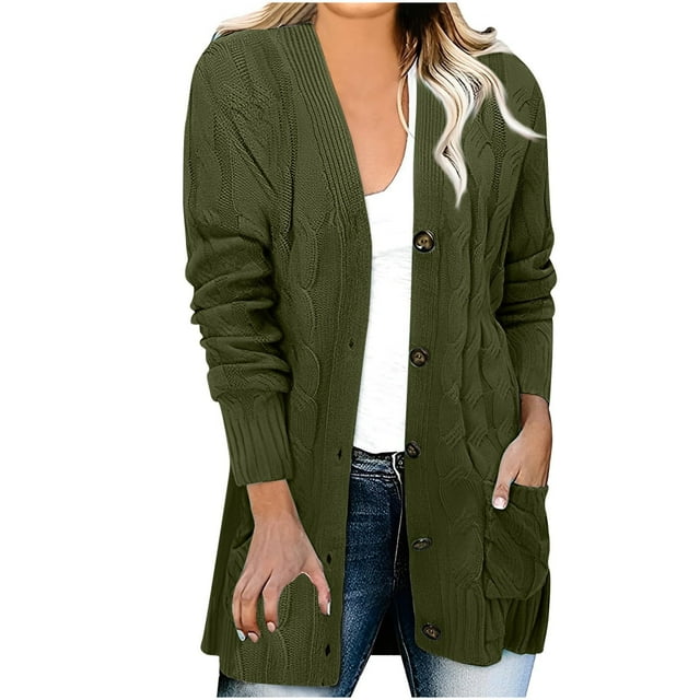 aidice Cardigan Sweaters for Women Open Front Button down Shirts Loose Casual Knit Fall Winter Outerwear Coats with Pockets