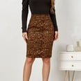 thumbnail image 2 of vigerkar Women Suede Leopard Pencil Skirt Knee Length High Waisted Cheetah Print Bodycon Midi Skirts Khaki, XL, 2 of 9