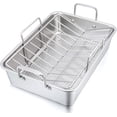thumbnail image 1 of 15¼" Roaster Roasting Pan with Baking Rack and V-Shaped Rack, P&P CHEF Stainless Steel Rectangular Lasagna Pan with Handles for Turkey Chicken, Heavy Duty & Healthy & Dishwasher Safe, 3 Pieces, 1 of 7