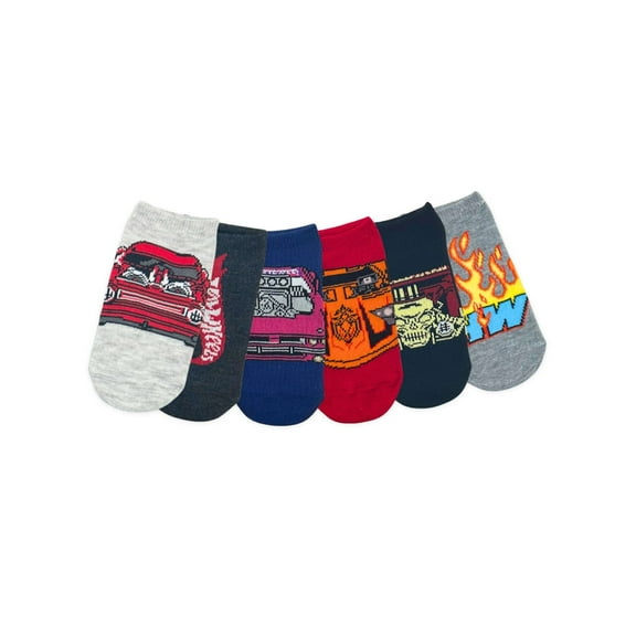Hot Wheels Boys No-Show Socks, 6-Pack, Sizes S/M-M/L
