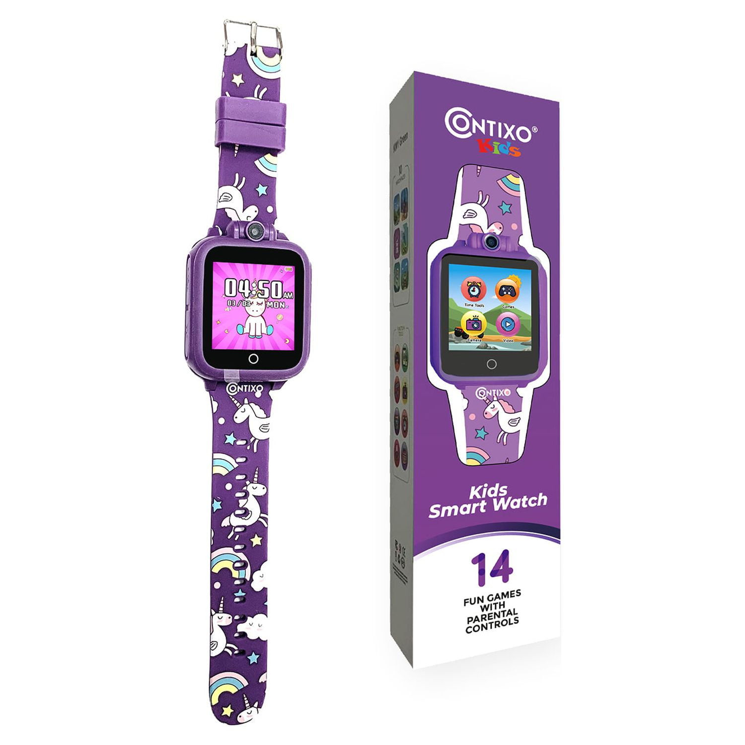 Contixo Kids Tablets and Smart Watch Bundle w/ STEM Learning System and Parental Controls, 7", Purple