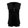 thumbnail image 2 of Tiqkatyck Tank Tops for Women Trendy Women's 2025 Spring and Summer New Solid Color V Neck Button Sleeveless Chiffon Vest Women's Vest Sleeveless Tunic Tops Summer Tops for Women Black L, 2 of 4
