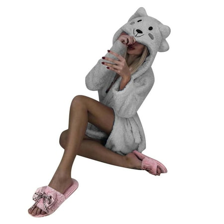 

JeashCHAT Lingerie for Women Sexy Naughty Women Winter Plush Lengthened Shawl Bathrobe Home Clothes Long Sleeved Robe Coat