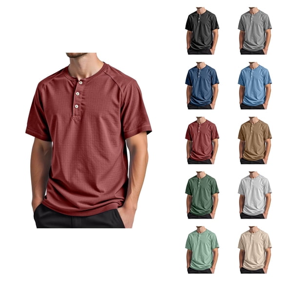 Henley Shirts for Men Summer Casual Short Raglan Sleeve Crewneck Relaxed Fit Athletic Tshirts Mens Tees