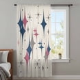 thumbnail image 3 of Red Blue Diamond Semi Sheer Curtains Drapes for Living Room,Bedroom,French Doors Window 108 Inches Long,Modern Geometric Middle Century Beige Rod Pocket Chiffon Curtain Drapery Voile Draperies Panel, 3 of 8