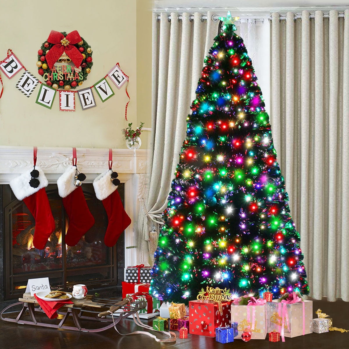 Christmas tree with sock decorations 