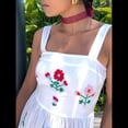 thumbnail image 4 of Vestido Bohemio de Verano para Mujer, Bordado, Sin Mangas, Fruncido, Holgado, para Playa y Vacaciones M, 4 of 7