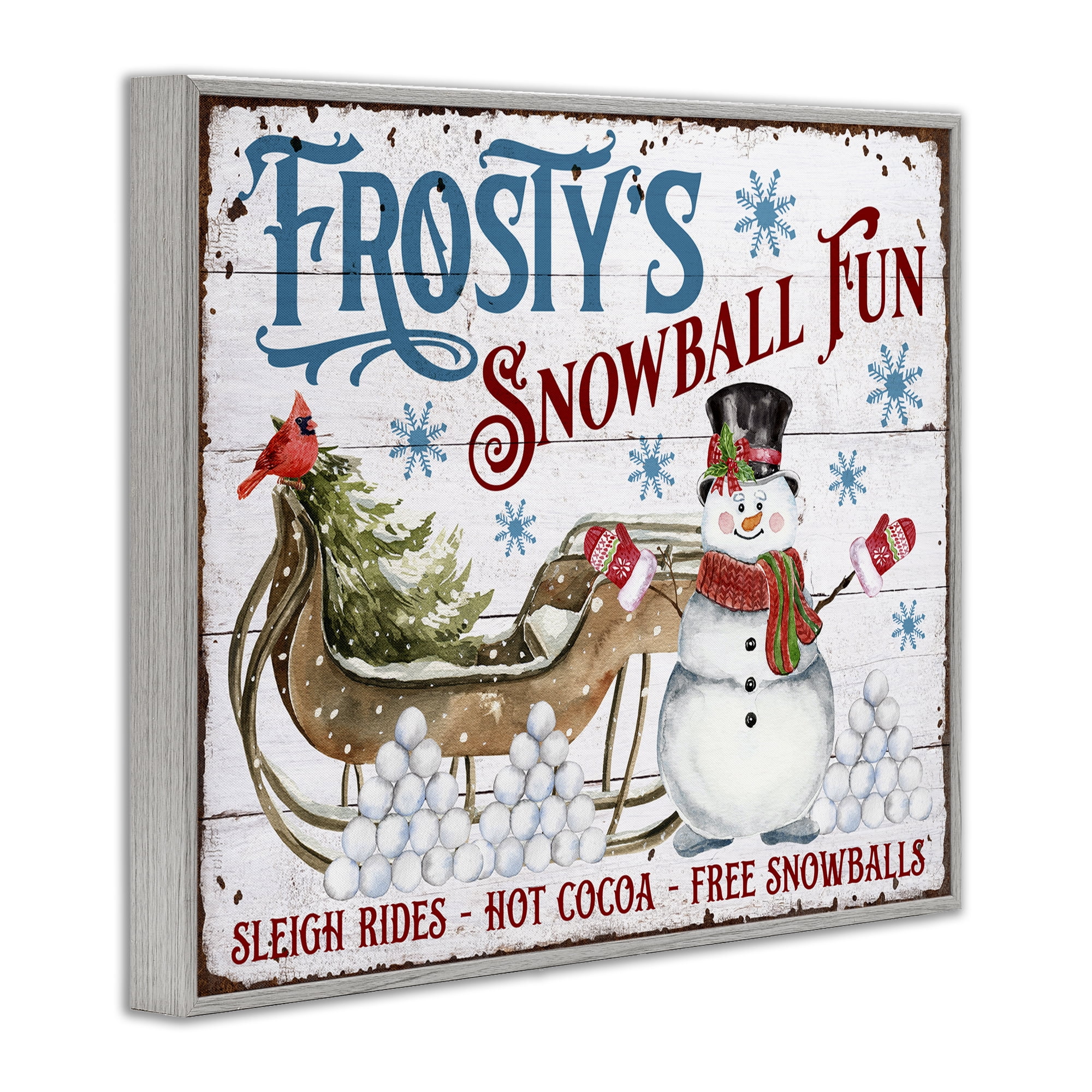 Stupell Industries Frosty's Snowball Fun Holiday Painting Gray Framed Art Prints Wall Art, 30 x 24