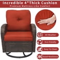 thumbnail image 4 of 3 Piece Patio Furniture Set, 2 Outdoor Swivel Rocking Chairs with Side Table, Thick Cushions Wicker Glider Chairs, All-Weather Brown Rattan Bistro Set for Porch, Deck, Pool (Red), 4 of 9