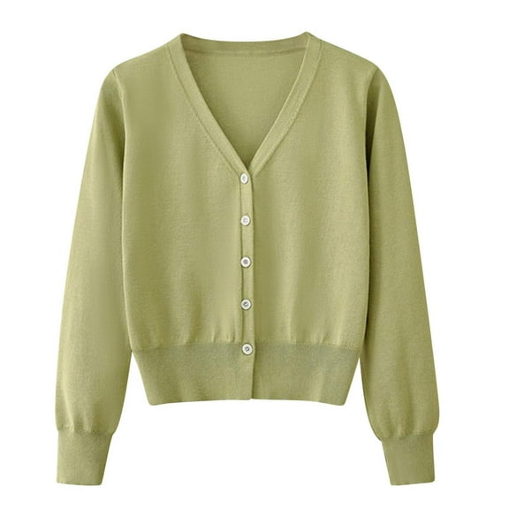 qucoqpe Casual Loose Fitting Long Sleeve Cardigan Sweaters Oversized Lightweight Comfy Solid V-Neck Knit Sweater Tops