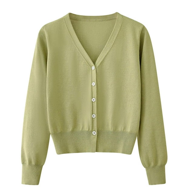Timegard Cardigan for Women Lightweight Fall Cropped Solid Color Open Front Button Sweater Knit Coat