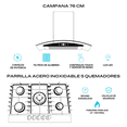thumbnail image 2 of FLINE | Combo parrilla de gas y Campana Acero Inoxidable | 76 cm| 5 quemadores| Cristal curvo | Controles Touch | MA5TR76, 2 of 5