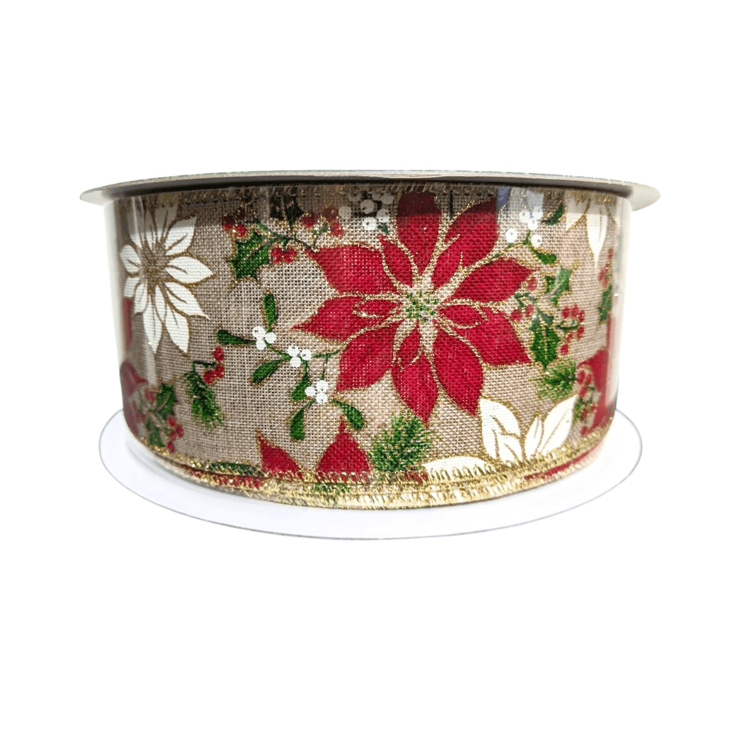 Kirkland Signature Wire Edged Christmas Ribbon 2.5” x 50 Yards  (Poinsettia Red White Gold, 2.5in)