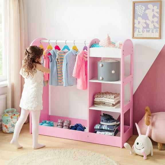 Resenkos Kids Dress Up Storage with Mirror-Pink, Kids Toy Storage for Kids, Boys, Girls, Nursery