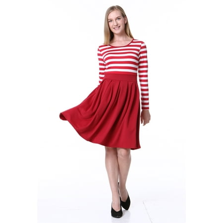Mixfeer Women S Stripe Vintage Scoop Neck Short Sleeve Swing Dress Walmart Canada