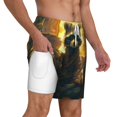 thumbnail image 3 of Picia Tree Meditating Raccoon pattern Mens Swim Trunks with Compression Liner Stretch Beach Shorts Quick Dry with Zipper Pockets No-Chafing Board Shorts-X-Large, 3 of 9