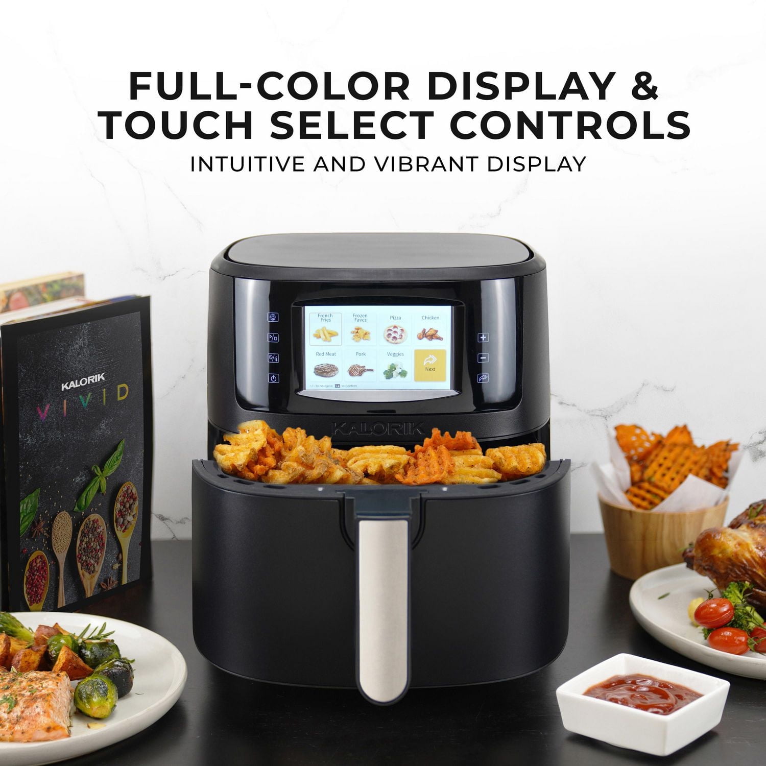 Friteuse à air Kalorik® VIVID SELECT 5 pintes avec écran couleur, en noir (AFK5QTFT1B43)