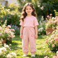 thumbnail image 2 of LYHaoo Lightweight Summer Girls Pants With Embroidered Breathable Wide Leg Kids Trousers For Play School Pants for Girls(Pink), 2 of 7